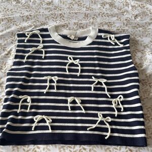 Navy and White Striped Top with Bow Accents